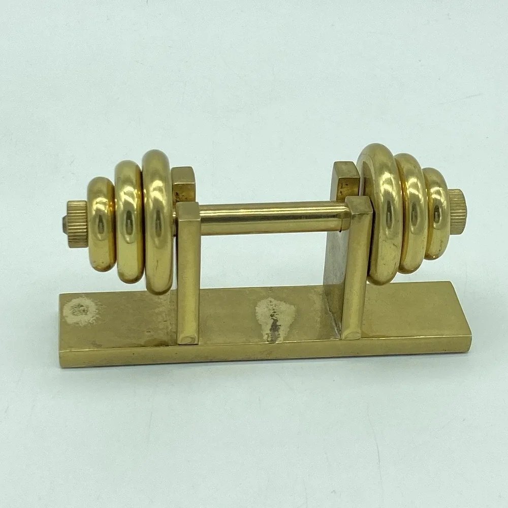 Brass Mini Barbell Paperweight Dark Academia Quiet Luxury Desk Decor Vintage